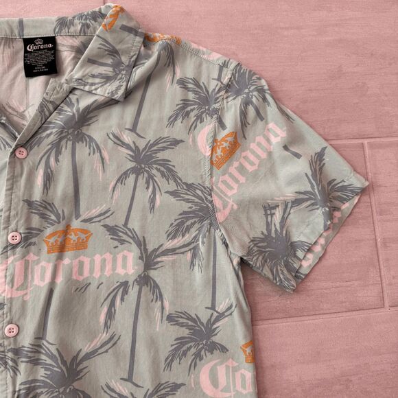 Corona Men's Resort Button Down Casual Shirt Beer Aloha Hawaiian Tropical Print - Picture 5 of 6